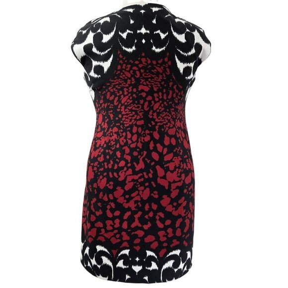 Chico's Black Red White Abstract Animal Print Cap Sleeve Sheath Dress Party - Picture 2 of 7